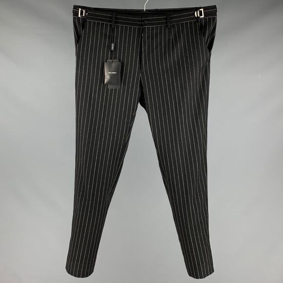 DOLCE & GABBANA Size 36 Black White Stripe Wool Blend Tuxedo Dress Pants - Picture 1 of 5